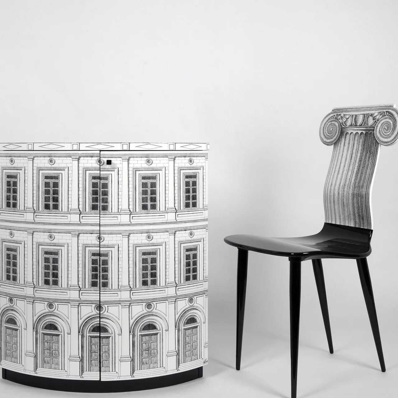 Fornasetti Cabinets<Architettura Black And White Corner Cabinet