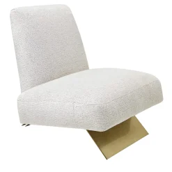 Visionnaire Armchairs<Aries White Fabric And Satin Gold Metal Armchair