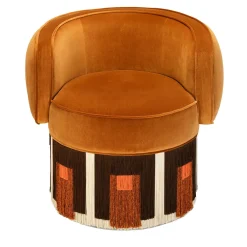 Lorenza Bozzoli Couture Armchairs<Art Deco Cognac Velvet Pirouette Cleo Swivel Armchair