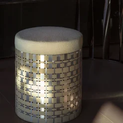 Splot Design Ottomans & Poufs<Aurelius 40 Cylindrical Champagne Aluminum Pouf