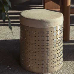 Splot Design Ottomans & Poufs<Aurelius 40 Cylindrical Champagne Aluminum Pouf