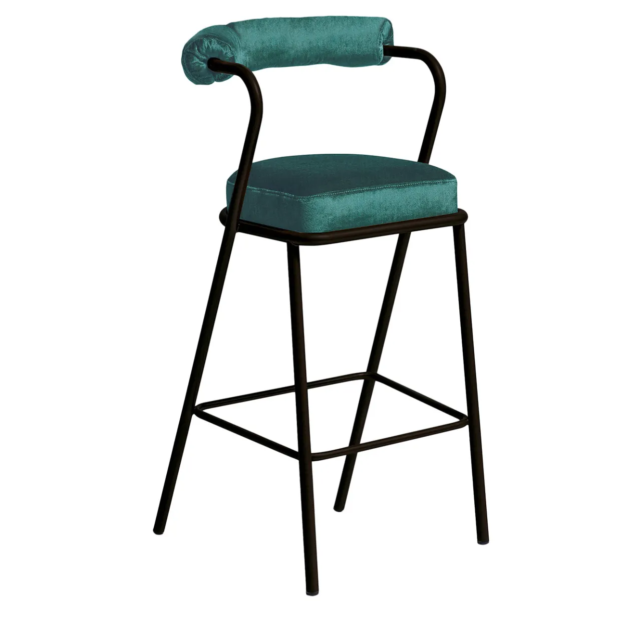 My Home Bar Stools<Baba Black Steel & Blue Velvet Cushion Bar Stool by Serena Confalonieri