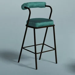 My Home Bar Stools<Baba Black Steel & Blue Velvet Cushion Bar Stool by Serena Confalonieri
