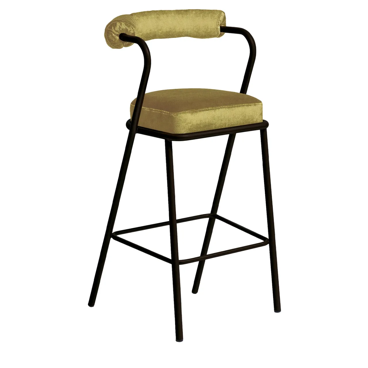 My Home Bar Stools<Baba Bronze Steel & Yellow Velvet Cushion Bar Stool by Serena Confalonieri