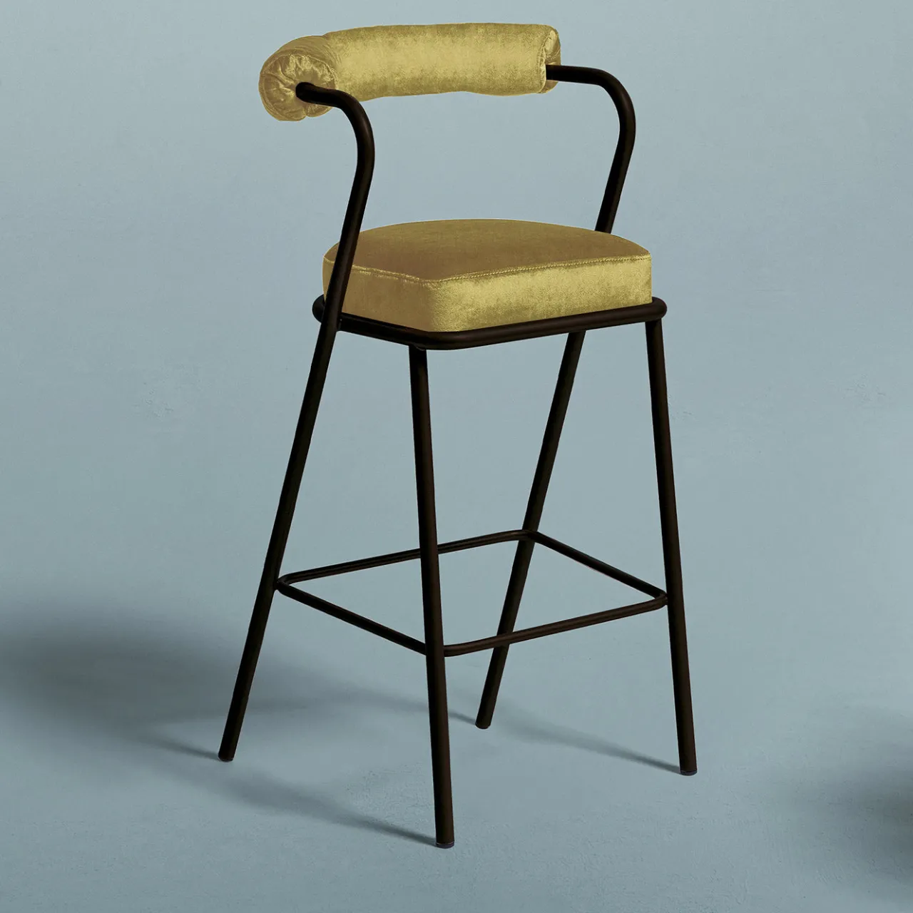 My Home Bar Stools<Baba Bronze Steel & Yellow Velvet Cushion Bar Stool by Serena Confalonieri