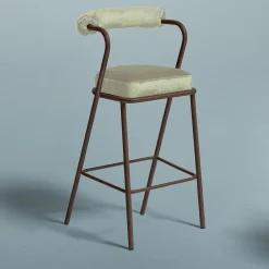 My Home Bar Stools<Baba Brown Steel & White Cream Velvet Cushion Bar Stool by Serena Confalonieri