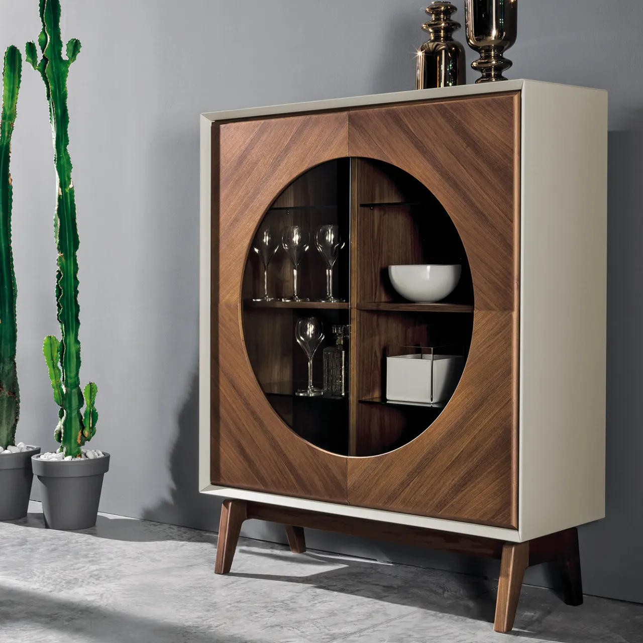 Meroni & Colzani Cabinets<Bagutta White Circle High Cupboard