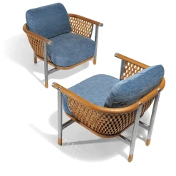 Visionnaire Outdoor Armchairs<Basket Light Blue Fabric And Wood Outdoor Armchair