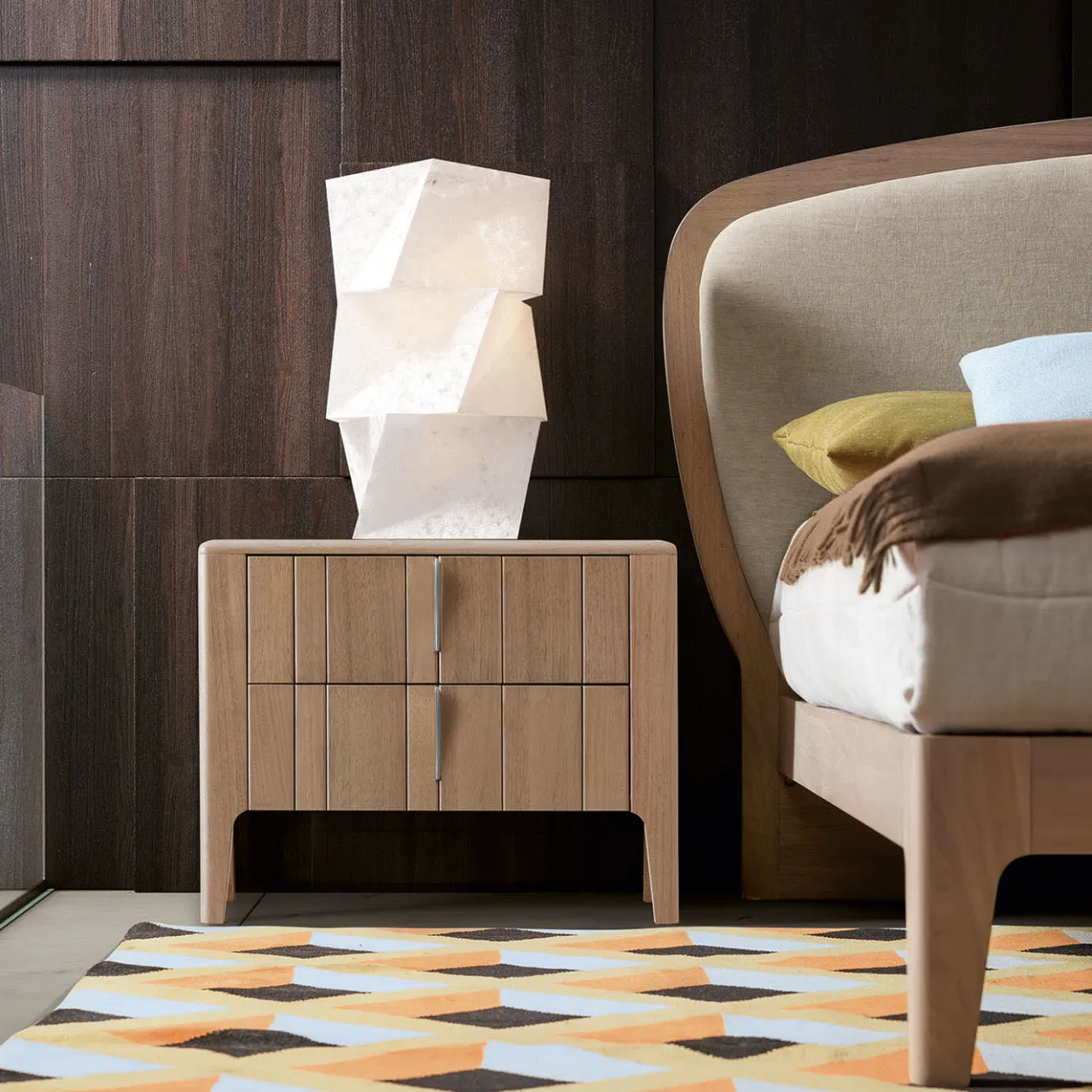 Modesign Beds<Battlò Bed in Canaletto Walnut Wood With Linen Upholstery