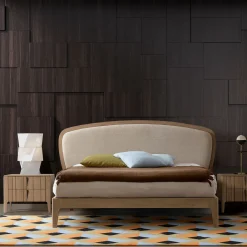 Modesign Beds<Battlò Bed in Canaletto Walnut Wood With Linen Upholstery