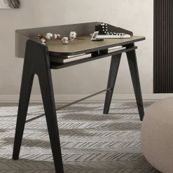 Morica Design Desk & Writing Tables<Bavero Beige Champagne Metal & Oak Wood Desk