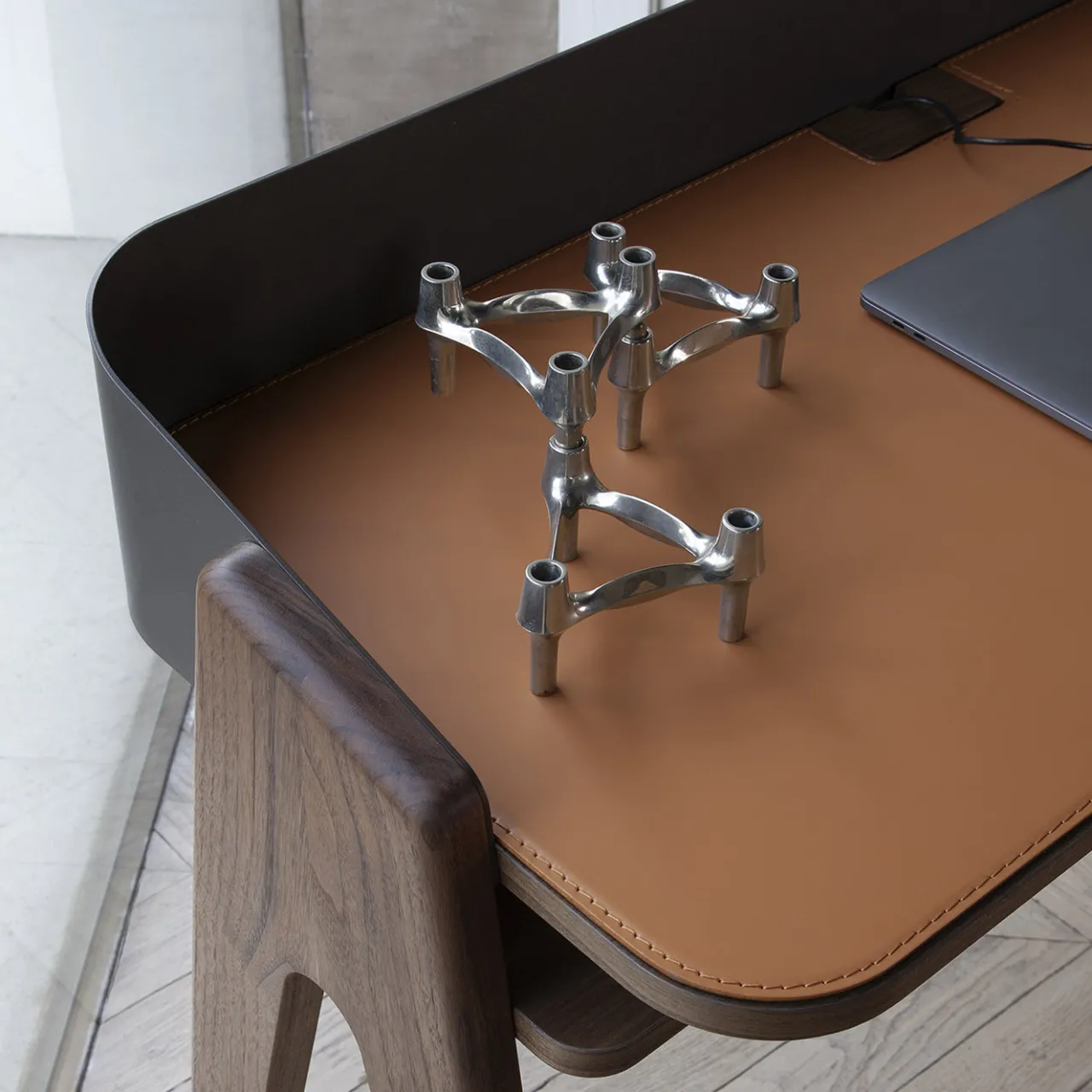 Morica Design Desk & Writing Tables<Bavero Cognac Leather Desk with Walnut Legs