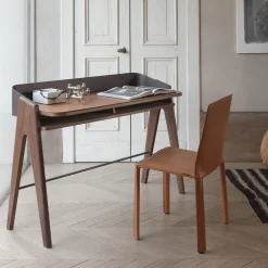 Morica Design Desk & Writing Tables<Bavero Cognac Leather Desk with Walnut Legs