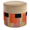Lorenza Bozzoli Couture Ottomans & Poufs<Beige Cylinder Wood Pouf with Geometric Fringe