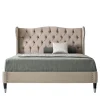 LCI_DECORA Beds<Beige Upholstered Bed with Beech Wood and Metal Legs