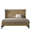 LCI_DECORA Beds<Beige Upholstered Bed with Beech Wood Legs
