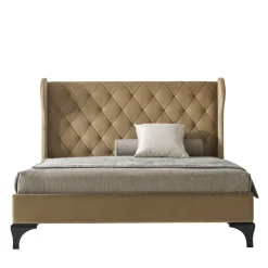 LCI_DECORA Beds<Beige Upholstered Bed with Beech Wood Legs