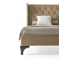 LCI_DECORA Beds<Beige Upholstered Bed with Beech Wood Legs