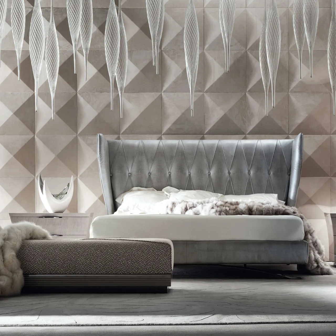 Giorgio Collection Benches<Beige Velvet leather Bench