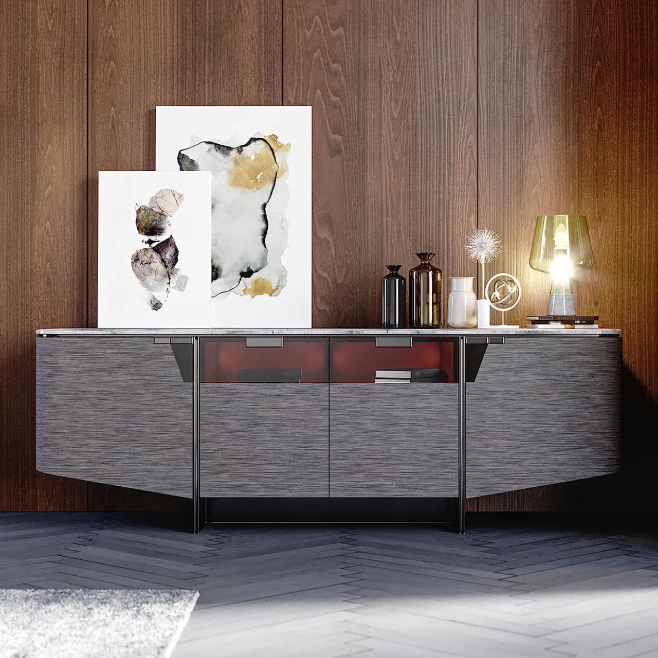 Living Couture Sideboards Buffets<Bellatrix Black Sideboard with LED Bars