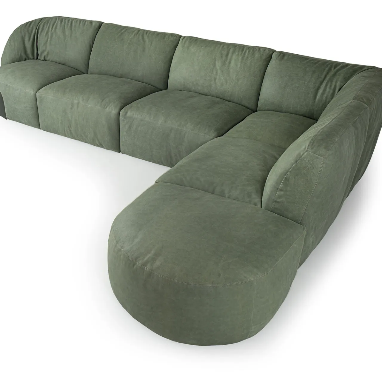 Borzalino Sofas<Belt Modular Green Leather Sofa with Metal Detail