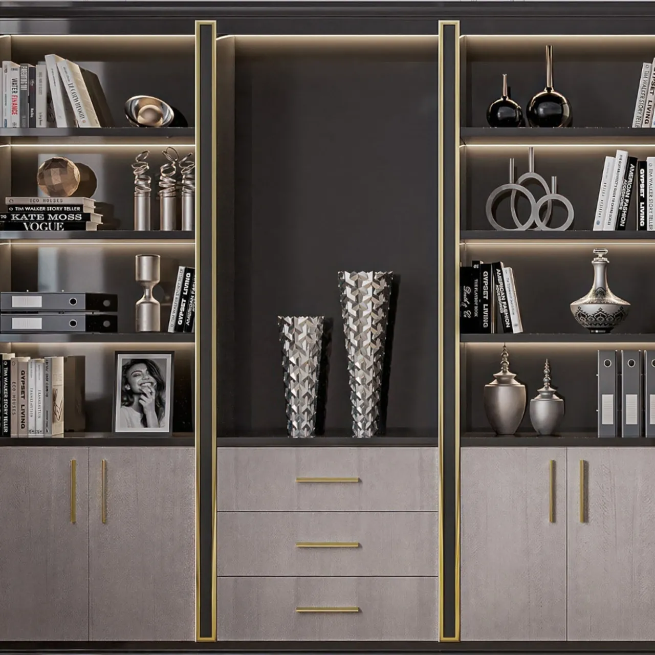 Guerra Vanni Bookcases<Black and Brown Bookcase with Eucalyptus Doors from Studio Privè Collection