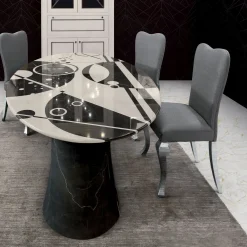 Ros Italia Interiors Dining Tables<Black and White Oval Marble Table