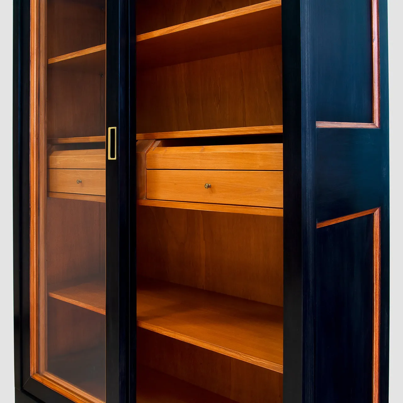 Ebanisteria Roberto Gambella Cabinets<Black Bookcase with Sliding Doors