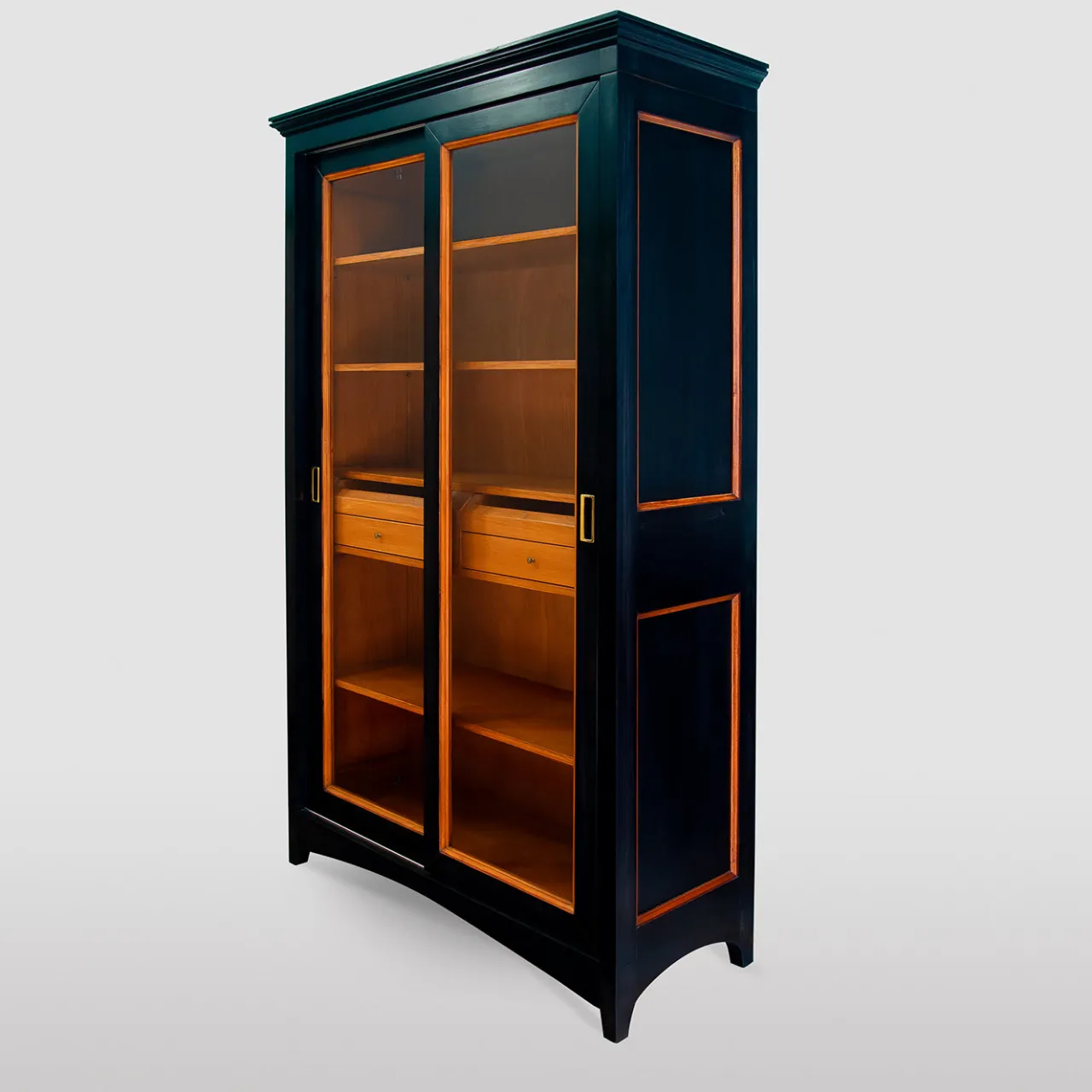 Ebanisteria Roberto Gambella Cabinets<Black Bookcase with Sliding Doors