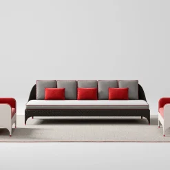 CPRN Homood Outdoor Sofas & Benches<Black 3-Seater Sofa with Gray and Red Cushions