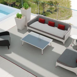 CPRN Homood Outdoor Sofas & Benches<Black 3-Seater Sofa with Gray and Red Cushions