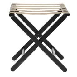 Montina Stools<Black Wood & Leather Luggage Stand #1