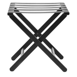 Montina Stools<Black Wood & Leather Luggage Stand #2