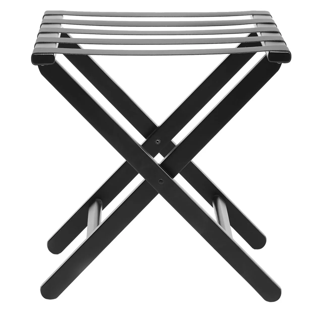 Montina Stools<Black Wood & Leather Luggage Stand #2