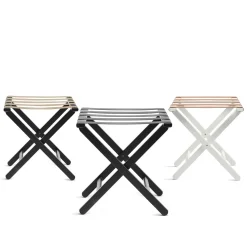 Montina Stools<Black Wood & Leather Luggage Stand #2