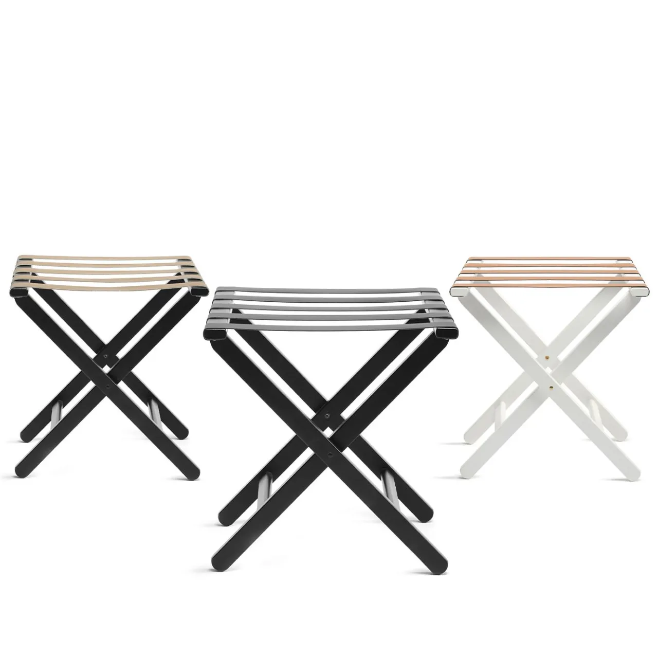 Montina Stools<Black Wood & Leather Luggage Stand #2