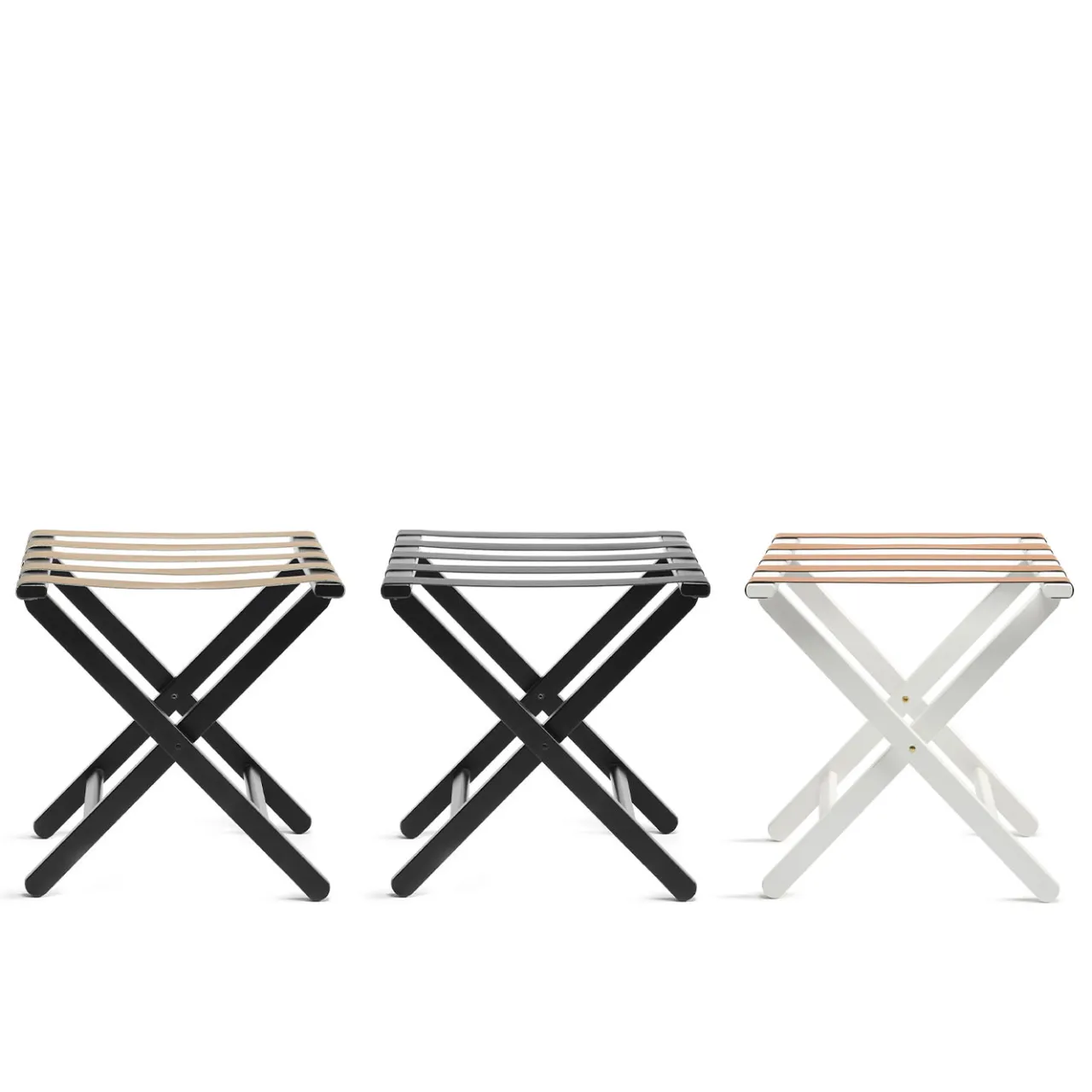 Montina Stools<Black Wood & Leather Luggage Stand #2