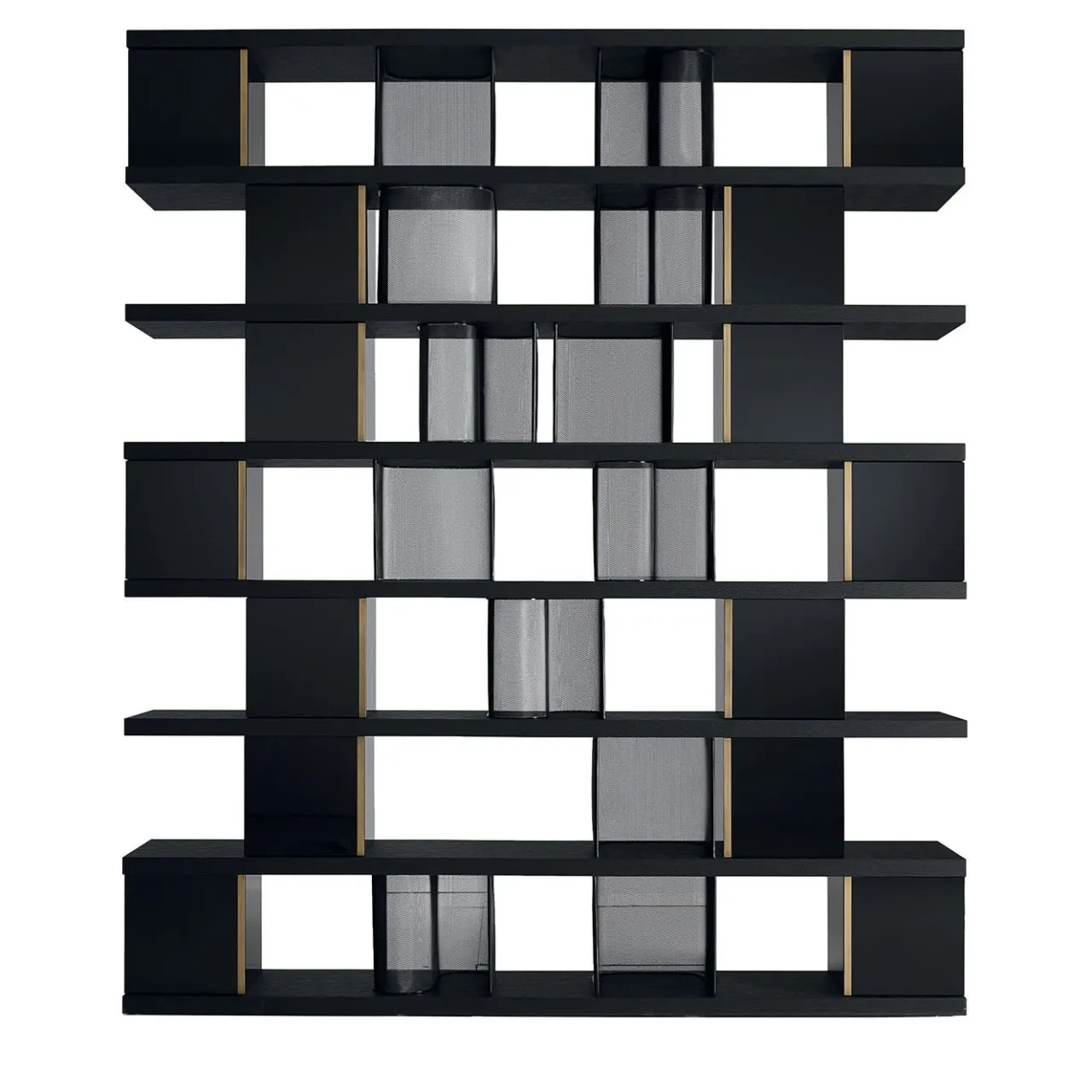A.R. Arredamenti Bookcases<Black Wood Bookshelf with Bronze Accents