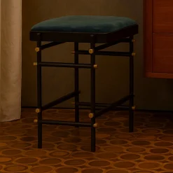 Bronzetto Stools<Blossom Float fabric and Black Brass Stool
