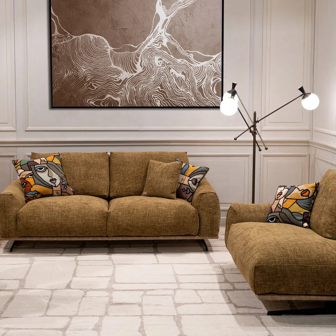Mantellassi 1926 Sofas<Boboli ocher yellow sofa with light brown leather base