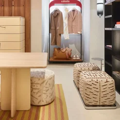 Sitia Ottomans & Poufs<BonBon beige fabric Two-Seat Ottoman with table