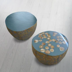 Cupioli Coffee Tables<BonBon Irregular Golden and Powder Blue Coffee Table