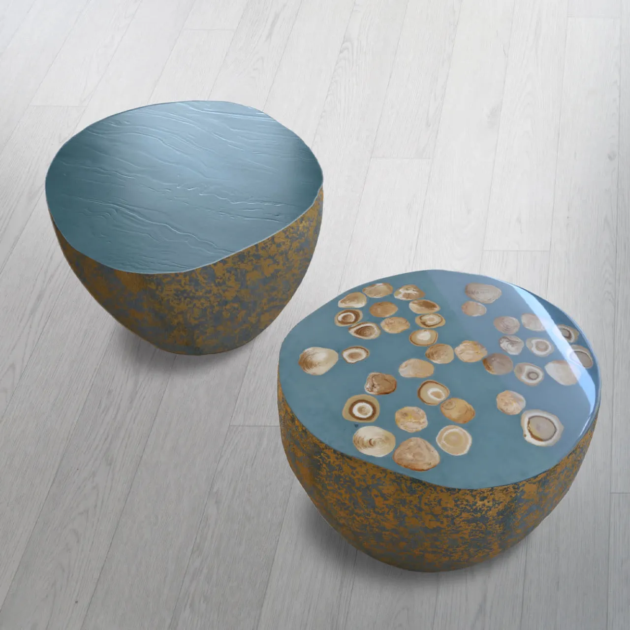 Cupioli Coffee Tables<BonBon Irregular Golden and Powder Blue Coffee Table