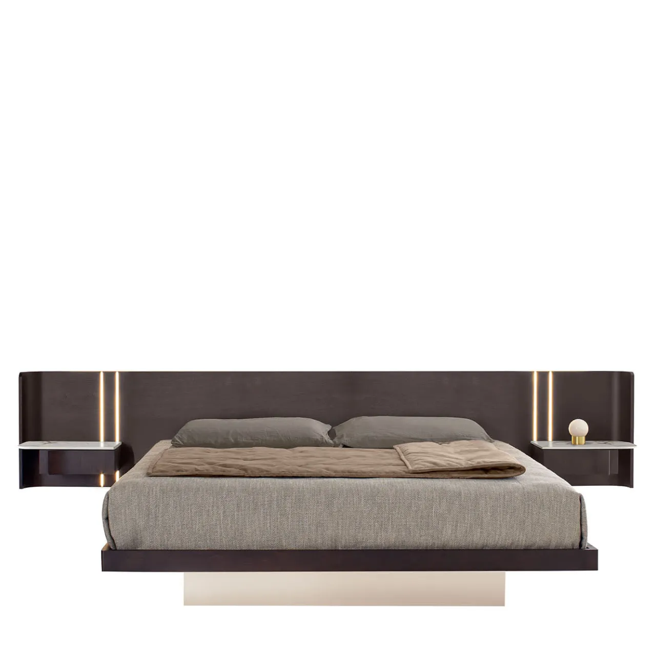 Modesign Beds<Book Bed in Walnut with Calacatta Ceramic and Glass Accents