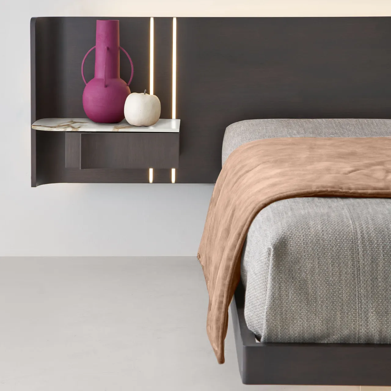 Modesign Beds<Book Bed in Walnut with Calacatta Ceramic and Glass Accents
