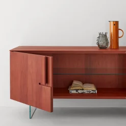 Modesign Sideboards Buffets<Book Red Walnut Sideboard with Glass Shelves