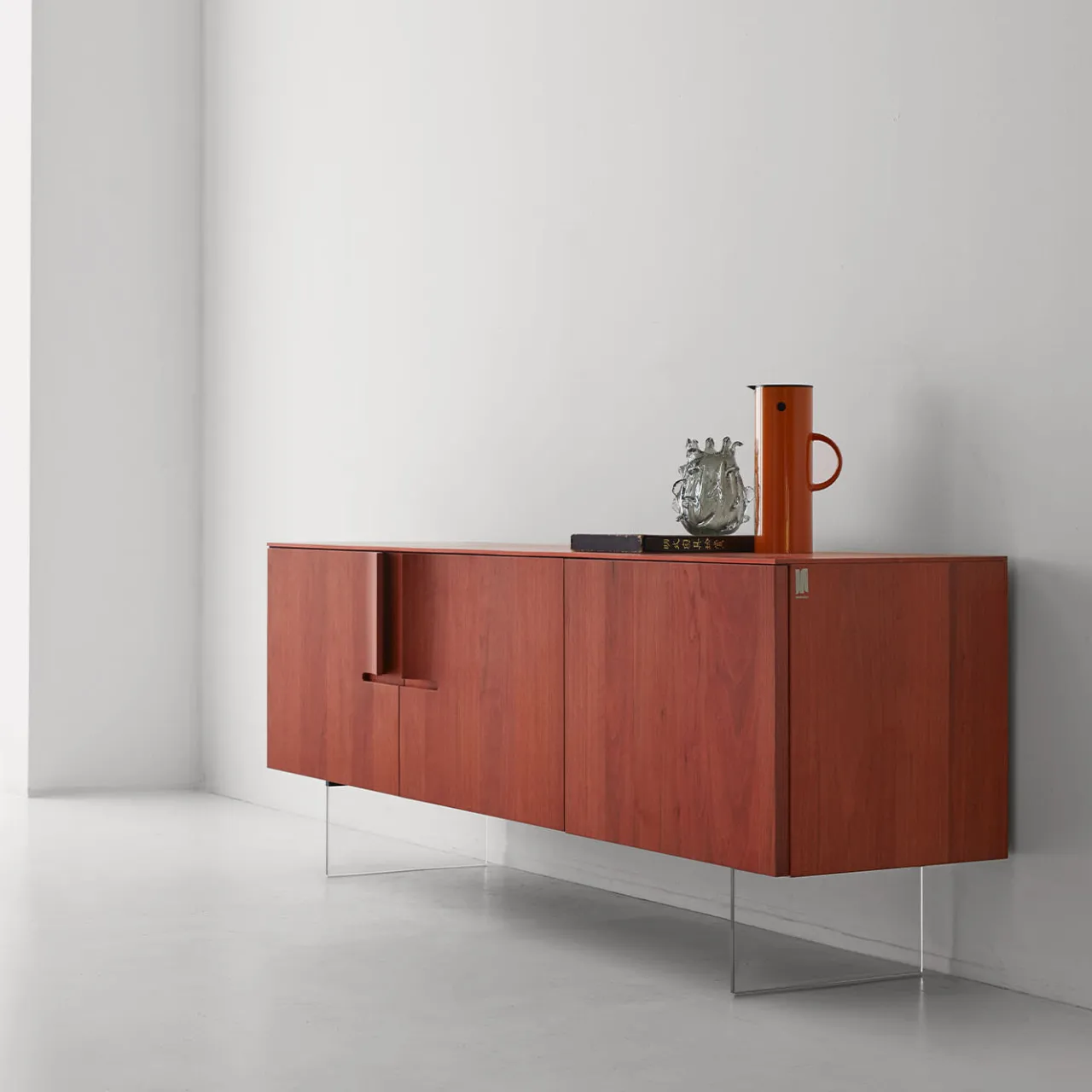 Modesign Sideboards Buffets<Book Red Walnut Sideboard with Glass Shelves