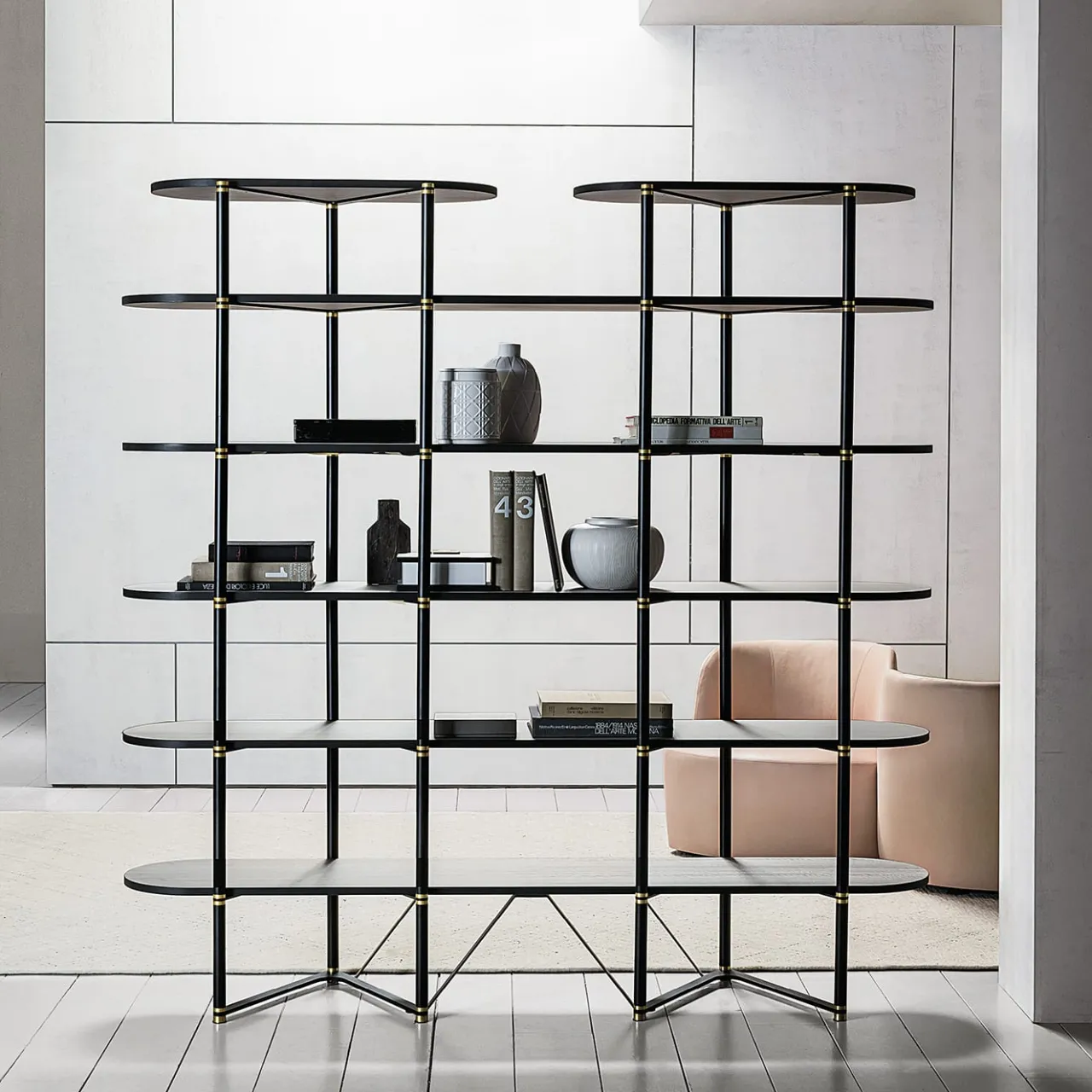 Casamilano Bookcases<Boomerang Black Metal And Brass Bookcase With 6 Shelves by Pietro Russo Design