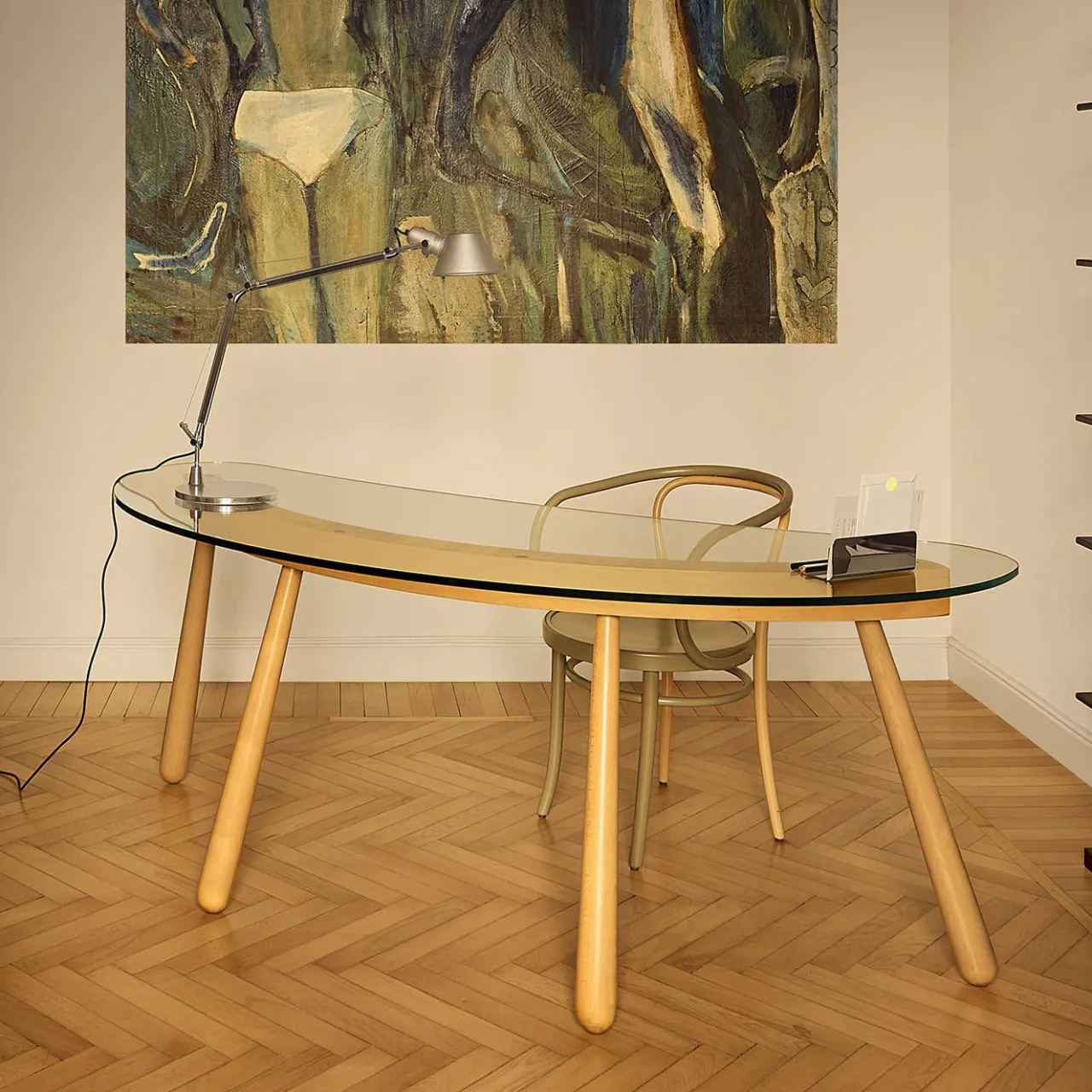 Gebrüder Thonet Vienna GmbH (GTV) – Wiener GTV Design Desk & Writing Tables<Boomerang Curved Transparent Glass Desk by Enzo Mari