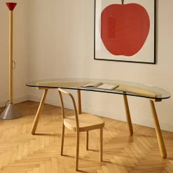 Gebrüder Thonet Vienna GmbH (GTV) – Wiener GTV Design Desk & Writing Tables<Boomerang Curved Transparent Glass Desk by Enzo Mari